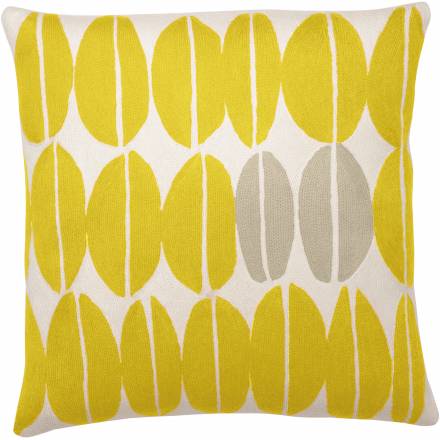 Judy Ross Textiles Hand-Embroidered Chain Stitch Seeds Throw Pillow cream/yellow/fog